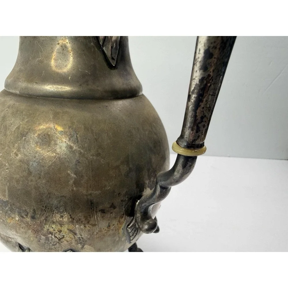 Antique Simpson‎ Hall Miller Sphinx Deer Heads Silver Plate Teapot 1880 Engraved